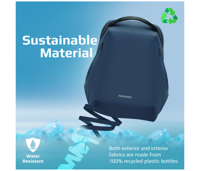 Promate Anti-Theft Design Water Resistance and USB Charging Port Travel Laptop Backpack - Blue - Zoom Image 2