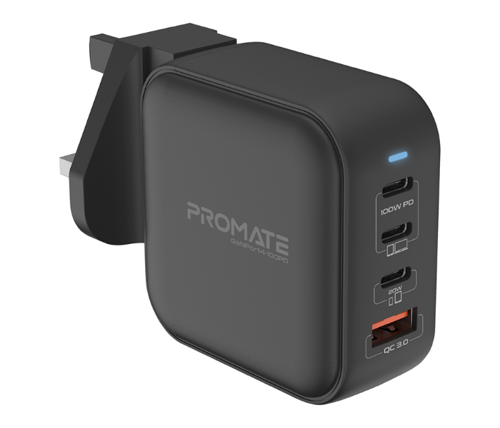 Promate 100Watts GaN Power Delivery Ports and Short-Circuit Protection Dual USB-C Charger - Black - Zoom Image 1