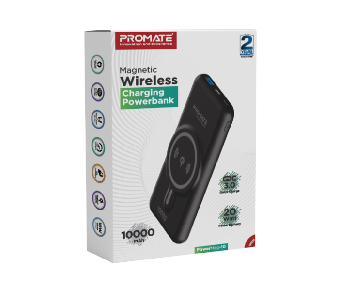 Promate 10000mAh 20Watts Powermag 10 Magnetic Wireless Power Bank - Black - Zoom Image 6