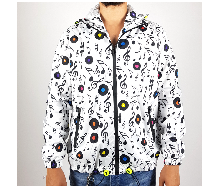 Raincoat XL Hoodie With Musical Design For Men - White - Zoom Image 2