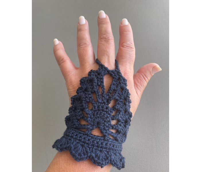 Crochet Handmade Fingerless Gloves - Midnight Blue - Zoom Image 2