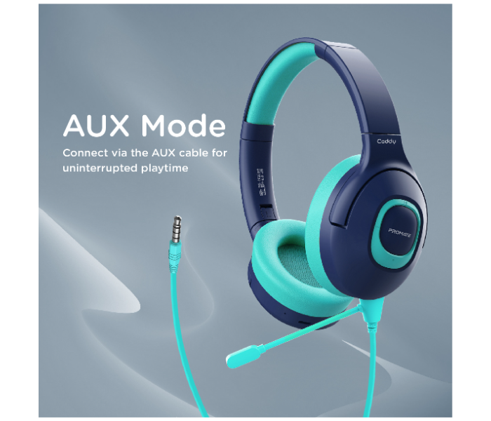 Promate Wireless Headphones with Dual Mic for Kids - Aqua - Zoom Image 4