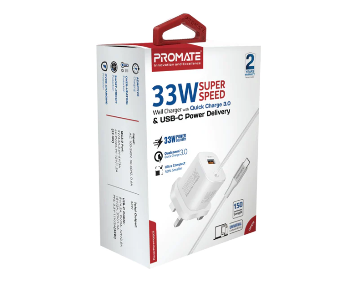 Promate 1.5Meter Premium 33Watts USB-C Charger UK - White - Zoom Image 5