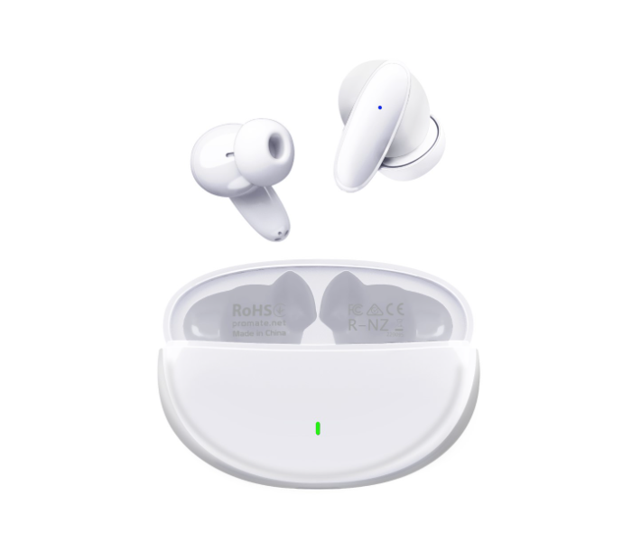 Promate Bluetooth Mic and Water Resistance True Wireless Earbuds - White - Zoom Image 1