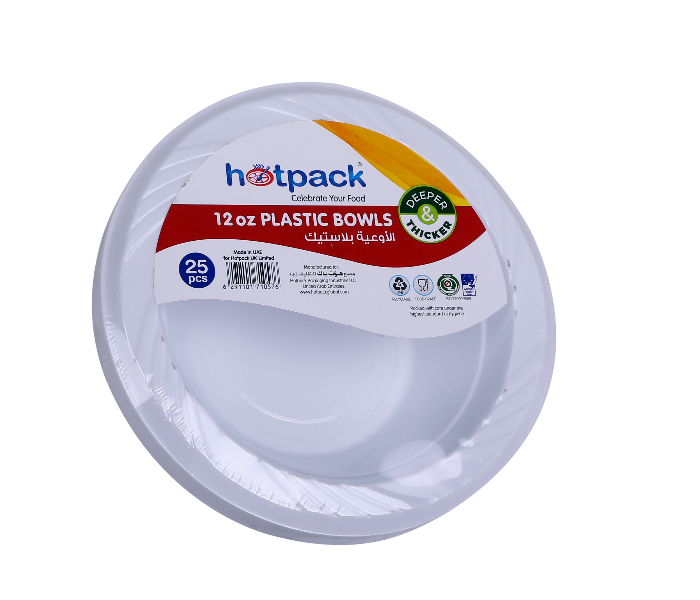 Hotpack PARPB12 Pack of 25 Pieces 12 Oz Plastic Bowls - White - Zoom Image 1