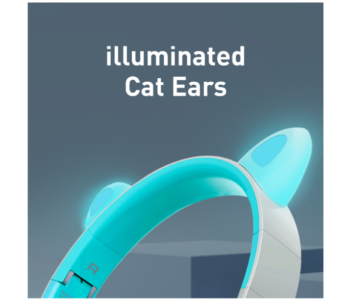 Promate Wireless Bluetooth Headphones with LED Cat Ears for Kids - Aqua - Zoom Image 6