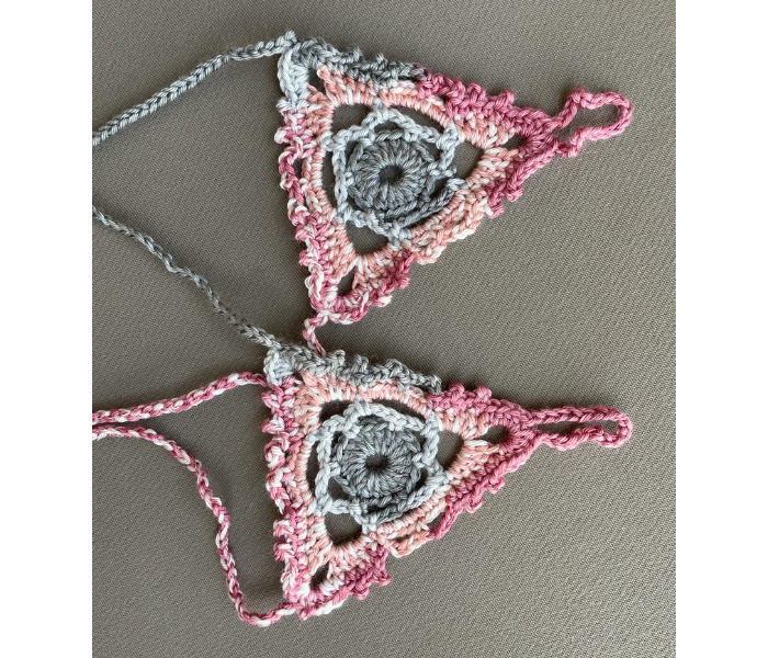 Crochet Handmade Barefoot Sandals - Pink And Grey - Zoom Image 1