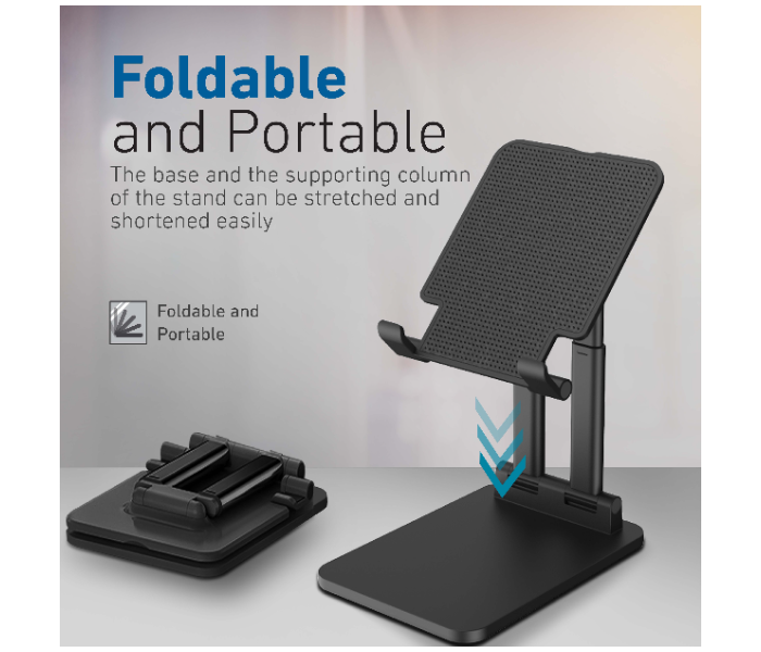 Promate Premium Aluminum Adjustable Height Anti-Slip Base and Foldable Tablet Stand Holder - Black - Zoom Image 4