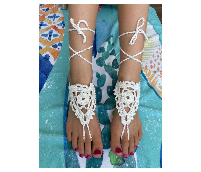 Crochet Handmade Set of 2 Piece Barefoot Sandals - White - Zoom Image 3