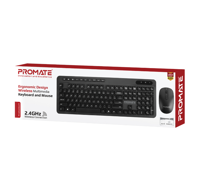 Promate USB-C Wireless Ergonomic Keyboard and Mouse Combo - Black - Zoom Image 9