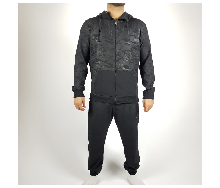 Long Sleeves Medium Hoodie Tracksuit Military Design For Men - Black - Zoom Image 1