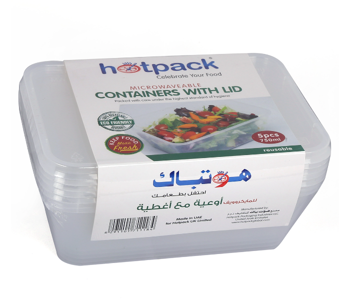 Hotpack HSMMP750 Pack of 5 Pieces 750ml Micro Wave Container Rectangular - Zoom Image 2