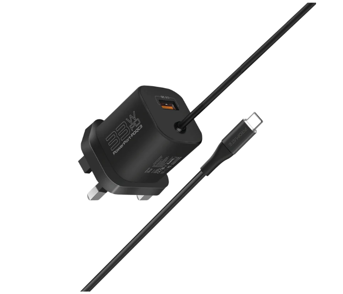 Promate 1.5Meter Premium 33Watts USB-C Charger UK - Black - Zoom Image 1