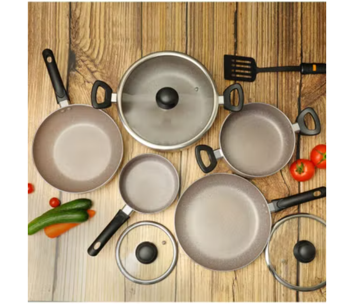 Delcasa DC1577BGE 9 Piece Granite Coated Aluminium Cookware Set - Beige - Zoom Image 1