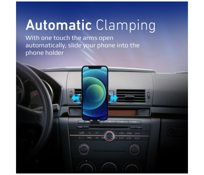 Promate 15Watts Qi Auto-Clamping Dashboard Air Vent Fast Charging Wireless Car Charger - Black - Zoom Image 2