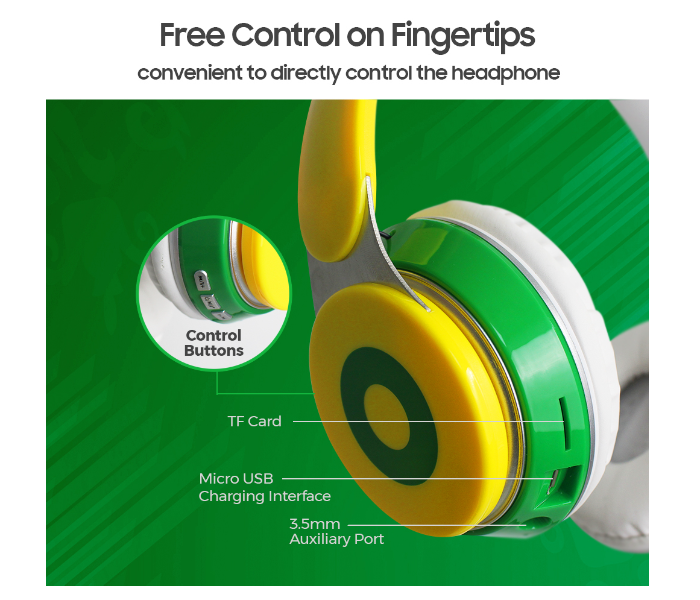 Trands B68 Wireless Earbuds Foldable Stereo Headphone 3.5mm Wired With Or Without Bluetooth - Green - Zoom Image 4