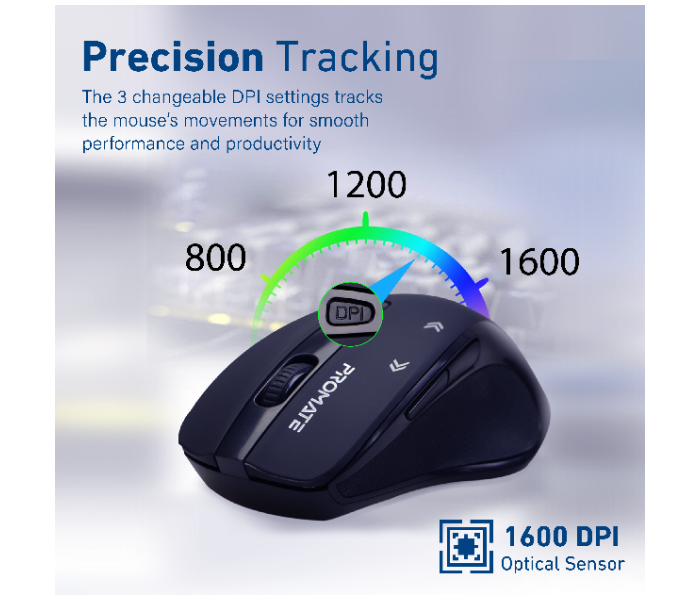 Promate 1600DPI Wireless Mouse - Black - Zoom Image 6