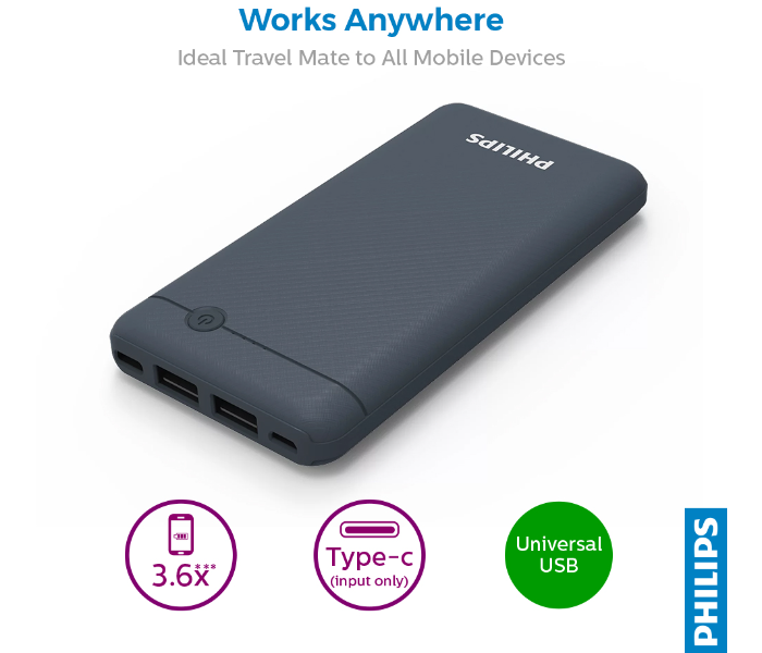 Philips DLP1710CV/97 10000 mAh Ultra-Compact Portable Power Bank - Blue - Zoom Image 3