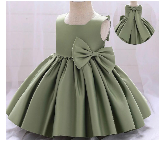 High Quality Satin Back Bow Knot Party Dress for 5-6 Aged Girls - Green - Zoom Image 2