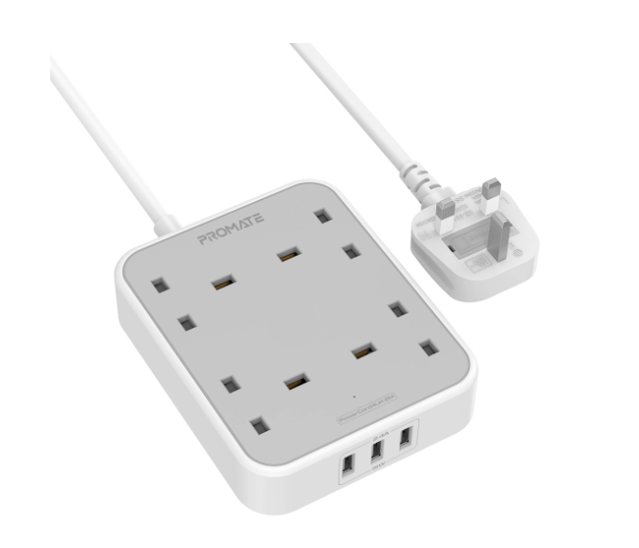 Promate Power Strip Powerful 7-in-1 Wall Charger with 3250Watts 4 AC Outlets 2Meter Extension Cord - White - Zoom Image 1