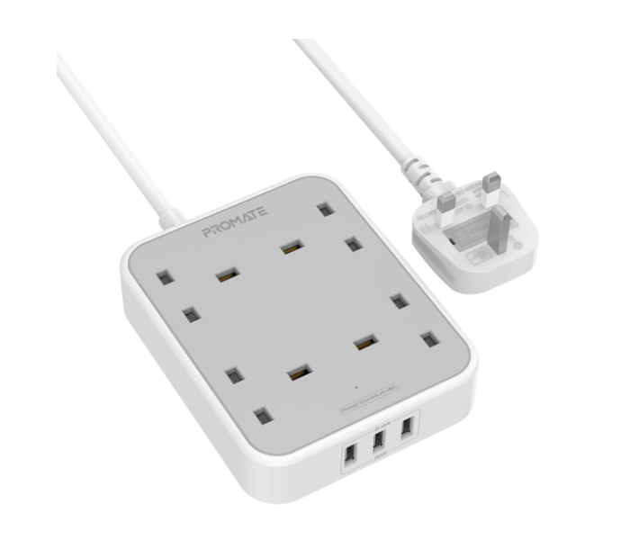 Promate Power Strip Powerful 7-in-1 Wall Charger with 3250Watts 4 AC Outlets 4Meter Extension Cord - White - Zoom Image 1