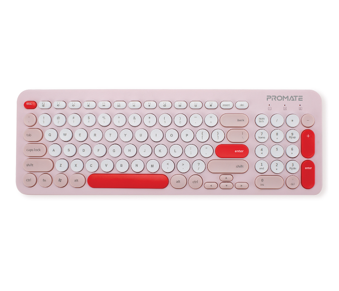 Promate Ergonomic Retro English Arabic Wireless Keyboard and Mouse Combo - Pink - Zoom Image 1