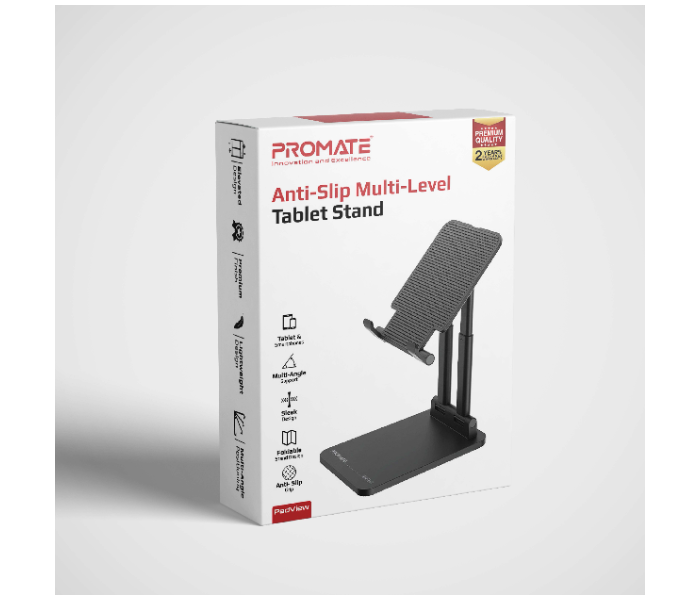 Promate Premium Aluminum Adjustable Height Anti-Slip Base and Foldable Tablet Stand Holder - Black - Zoom Image 7