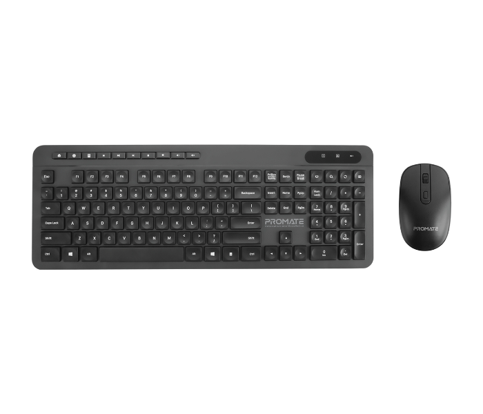 Promate USB-C Wireless Ergonomic Keyboard and Mouse Combo - Black - Zoom Image 1