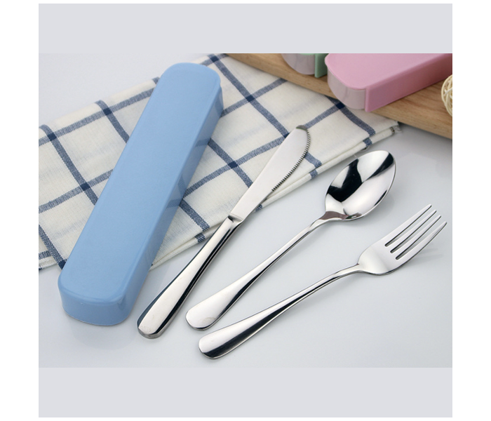 Set of 3 Piece Portable Thickened Western Tableware Cutlery Set - Blue and Silver - Zoom Image 1