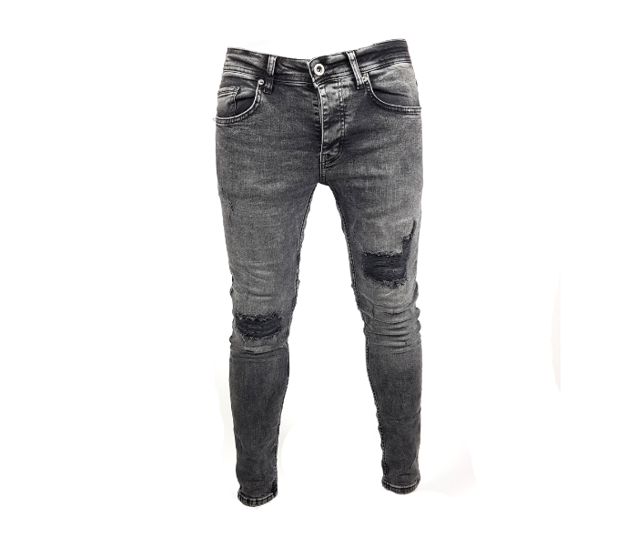 Faded 30 Sized Ripped Skinny Jeans For Men - Grey - Zoom Image 2