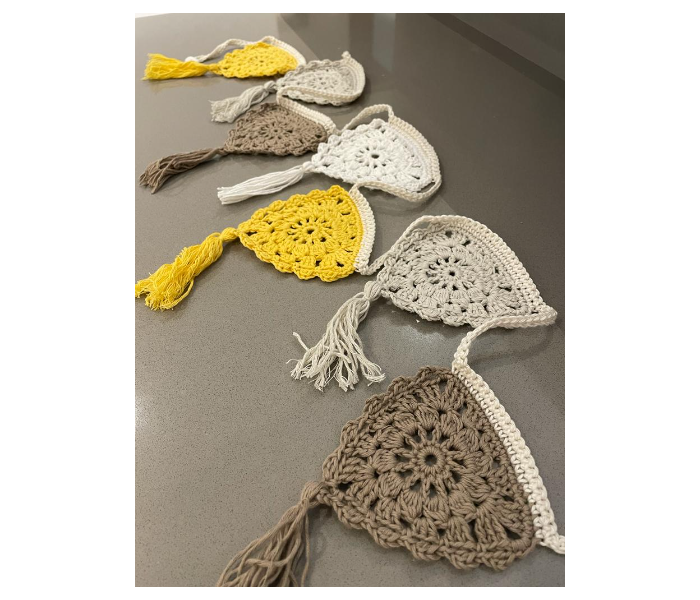 Crochet Handmade Bunting Triangles Wall Decoration - White and Yellow - Zoom Image 5