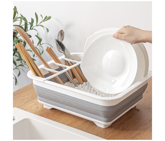 Folding Silicone Tableware Storage Drain Basket - White - Zoom Image 2