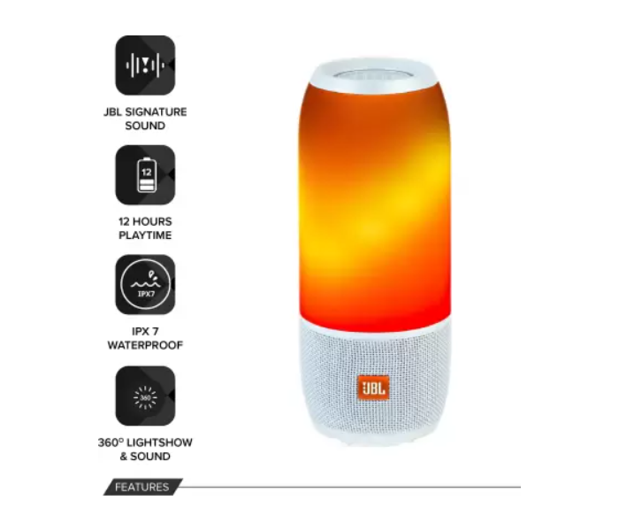 JBL PULSE3 Portable Bluetooth Speaker - White - Zoom Image 2