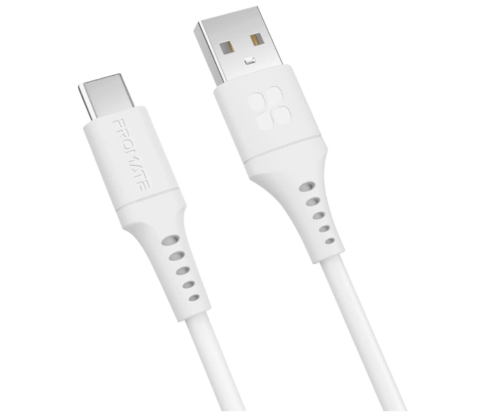 Promate 1.2 Meter Fast Charging USB to USB-C Charging Cable - White - Zoom Image 1