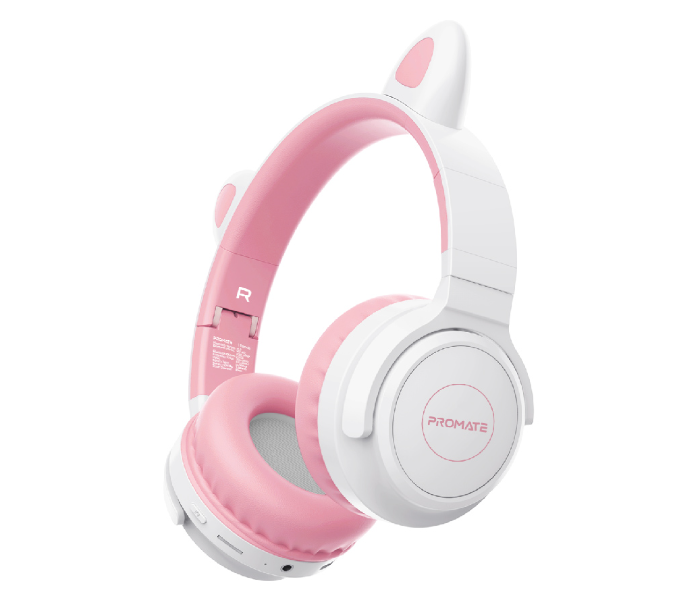 Promate Wireless Bluetooth Headphones with LED Cat Ears for Kids - Bubblegum Pink - Zoom Image 1