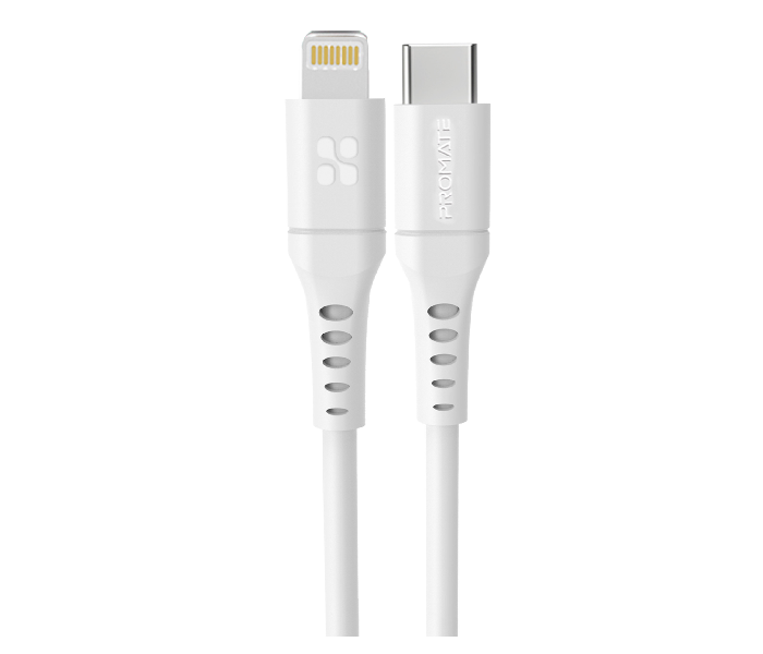 Promate 2 Meter 20Watts Fast Charging USB-C to Lightning Cable - White - Zoom Image