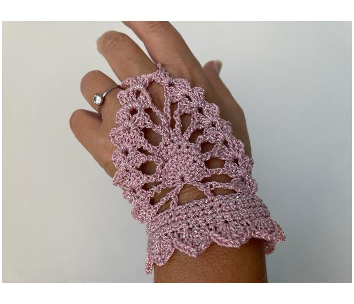 Crochet Handmade Set of 2 Piece Fingerless Gloves - Sparkly Pink - Zoom Image 5