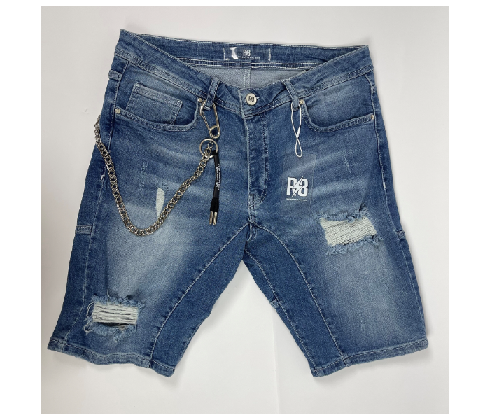 Ripped 36 Sized Shorts Jeans With Chain For Men - Blue - Zoom Image 2