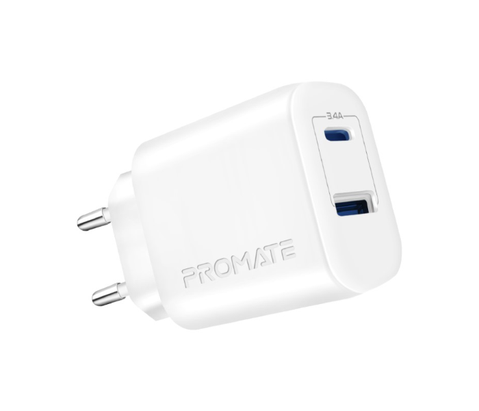 Promate USB-C Adapter Universal 17Watts Multi-Port EU Wall Charger - White - Zoom Image 1