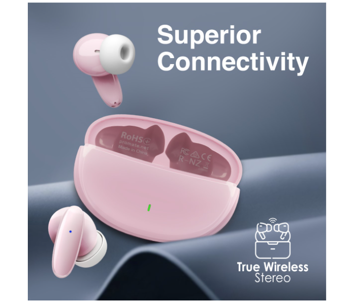 Promate Bluetooth Mic and Water Resistance True Wireless Earbuds - Pink - Zoom Image 2