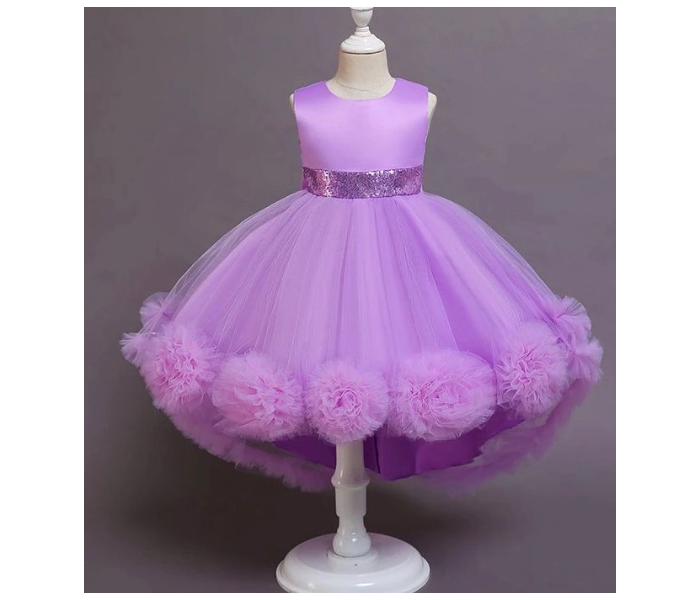 Elegant Sleeveless Flower Decoration Lace Dresses for 8-9 Aged Girls - Purple - Zoom Image