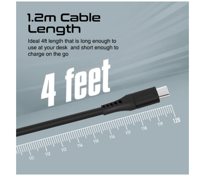 Promate 1.2 Meter Fast Charging USB to USB-C Charging Cable - Black - Zoom Image 5