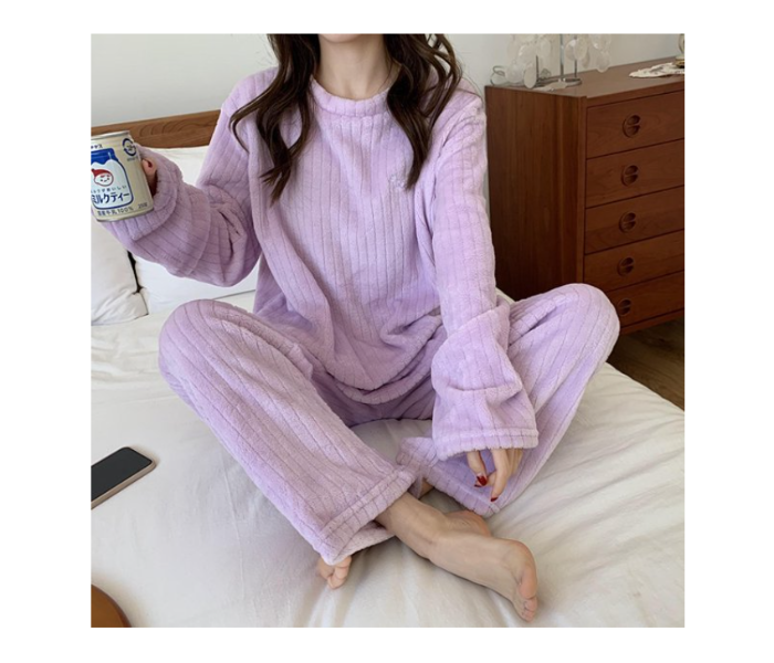 Winter Flannel Velvet Pajamas Sets Sleepwear for Women - Purple - Zoom Image 2