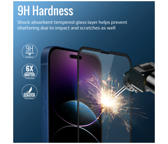 Promate Silicone Bumper Anti-Blue Light Anti-Shatter Clear Screen Protector for iPhone 14 - Zoom Image 4