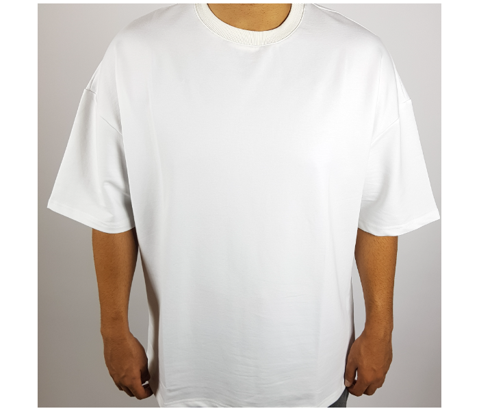 Oversize Tight Round Neck Medium T-Shirt for Men - White - Zoom Image 2