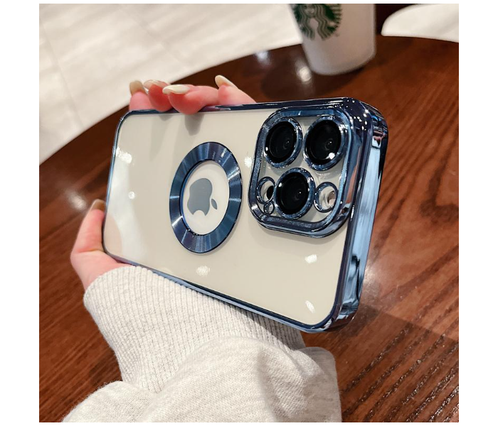 Luxury Transparent Plating Logo Hole Case Glass Camera Protector Cover for iPhone 12 - Sierra Blue - Zoom Image 1