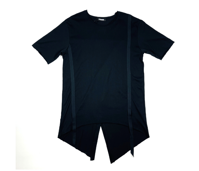 Short Sleeves Hip Hop Long Medium T-Shirt With Ribbon For Men - Black - Zoom Image 4