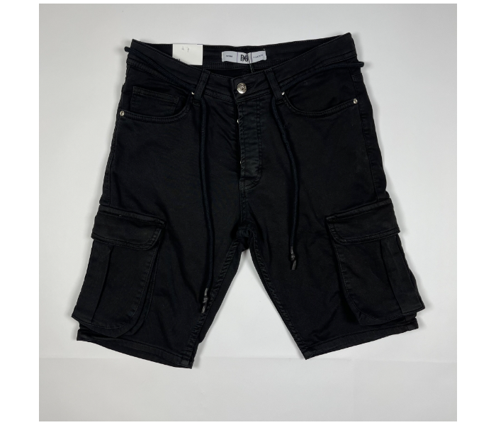 Cotton Lace Up 33 Sized Cargo Shorts For Men - Black - Zoom Image