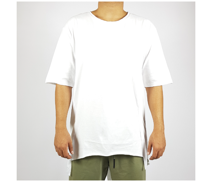 Short Sleeves Hip Hop Long Small T-Shirt With Ribbon For Men - White - Zoom Image 1