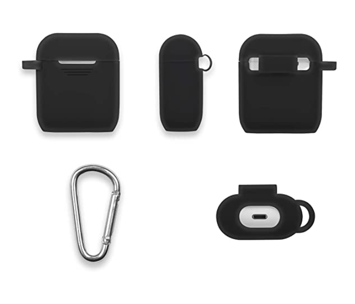 Silicone Protective Shockproof AirPods Case Skins with Keychain Compatible with Apple AirPod 1 - Black - Zoom Image 5